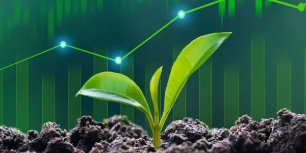 Deuda climática / Imagen de una planta y un diagrama de barras