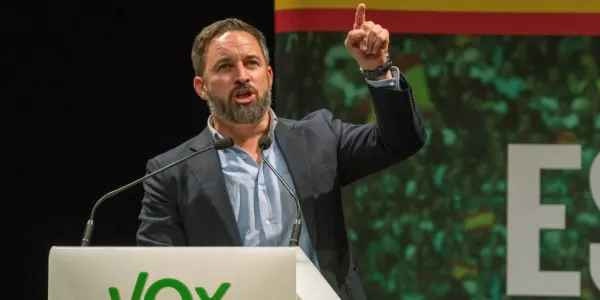 Imagen de Santiago Abascal en un mitin de Vox