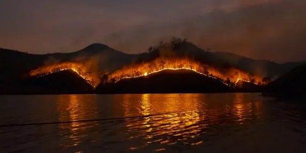 Incendio forestal cerca de agua