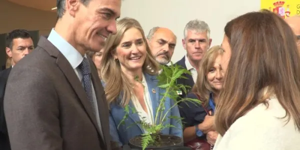 El presidente del Golbierno, Pedro Sánchez, y la ministra Sara Aagesen, hoy en la convención climática de Ponferrada
