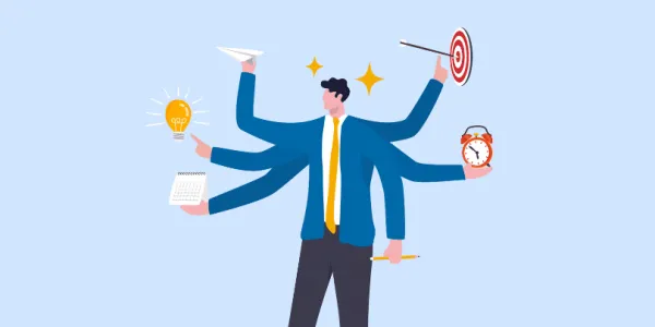 Infografía de un hombre siendo productivo en el trabajo