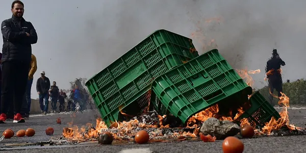 Los agricultores almerienses queman hortalizas y cajas de plástico en la A-7.