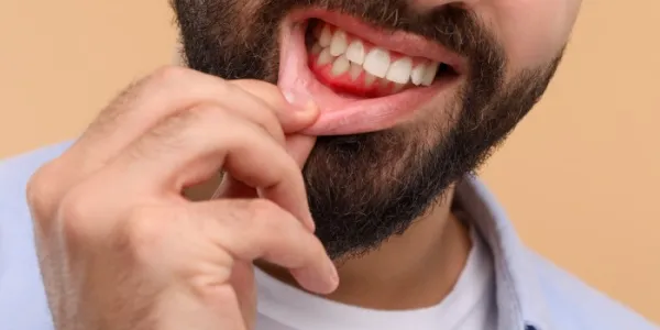 hombre con la encía inflamada