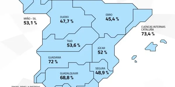 Mapa con reserva hídrica por cuencas hidrográficas