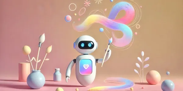 Infografía con un robot y muchos colores