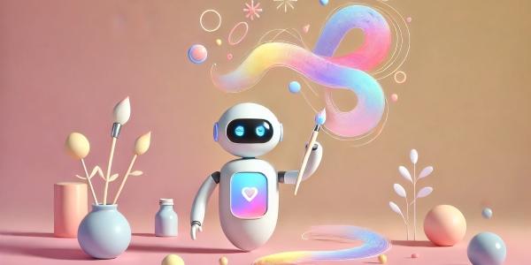 Infografía con un robot y muchos colores