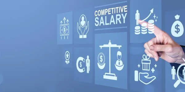 Infografía sobre la transparencia salarial, una mano señalando signos de justicia y dinero