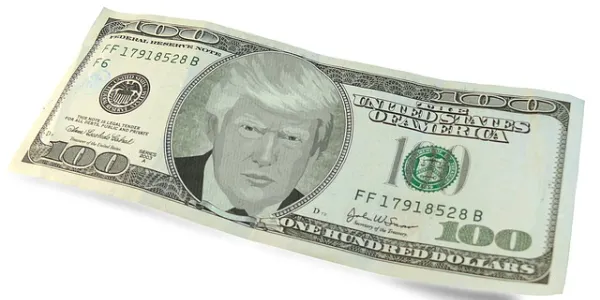 Billete de dólar con la cara de Trump