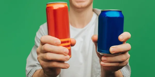 Un menor sostiene dos latas de bebidas energéticas